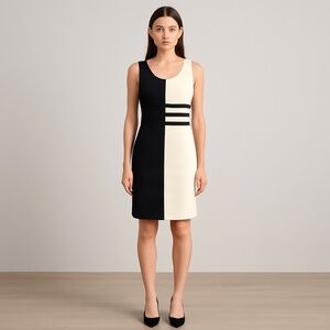 YOANA BARASCHI Black White Stretch Colorblock Sheath Dress Office Cocktail L